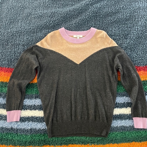Madewell colorblock yoke pullover faux off shoulder sweater - Picture 9 of 13